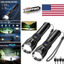 Rechargeable Flashlights 2 Pack High Lumens 2000 Lumen LED Waterproof Design