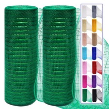 2 Pcs Green Deco Mesh Ribbon Rolls 10 Inch 10 Yards30 ft Decorative Mesh Fabr...