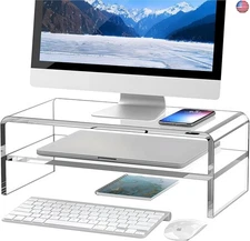 Clear Acrylic Monitor Stand Riser 2 Tier, 5.12 Inches High Clear Computer Desk