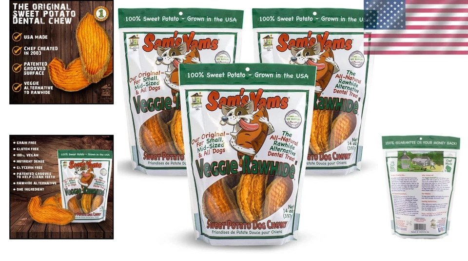 Paquete de 3 golosinas saludables de cuero crudo vegetal masticable para todas las razas Foto 2 de 4