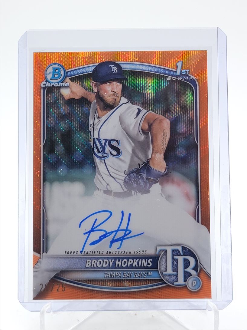 BRODY HOPKINS 2025 BOWMAN CHROME 1ST ORANGE WAVE RAYS AUTO /25 Q1449