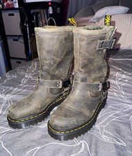 RARE Dr. Martens Anistone Hi Leather Biker Boots in charcoal grey W7