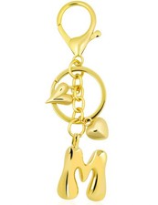 Gold Initial Letter Keychain for Women, Cute Bubble Heart Bag Charms Purse Ha...