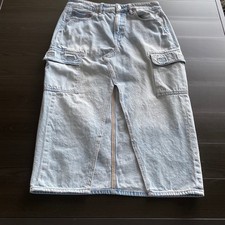 American Eagle Skirt 6 High Rise Midi Cargo Denim Front Slit Light Wash Blue