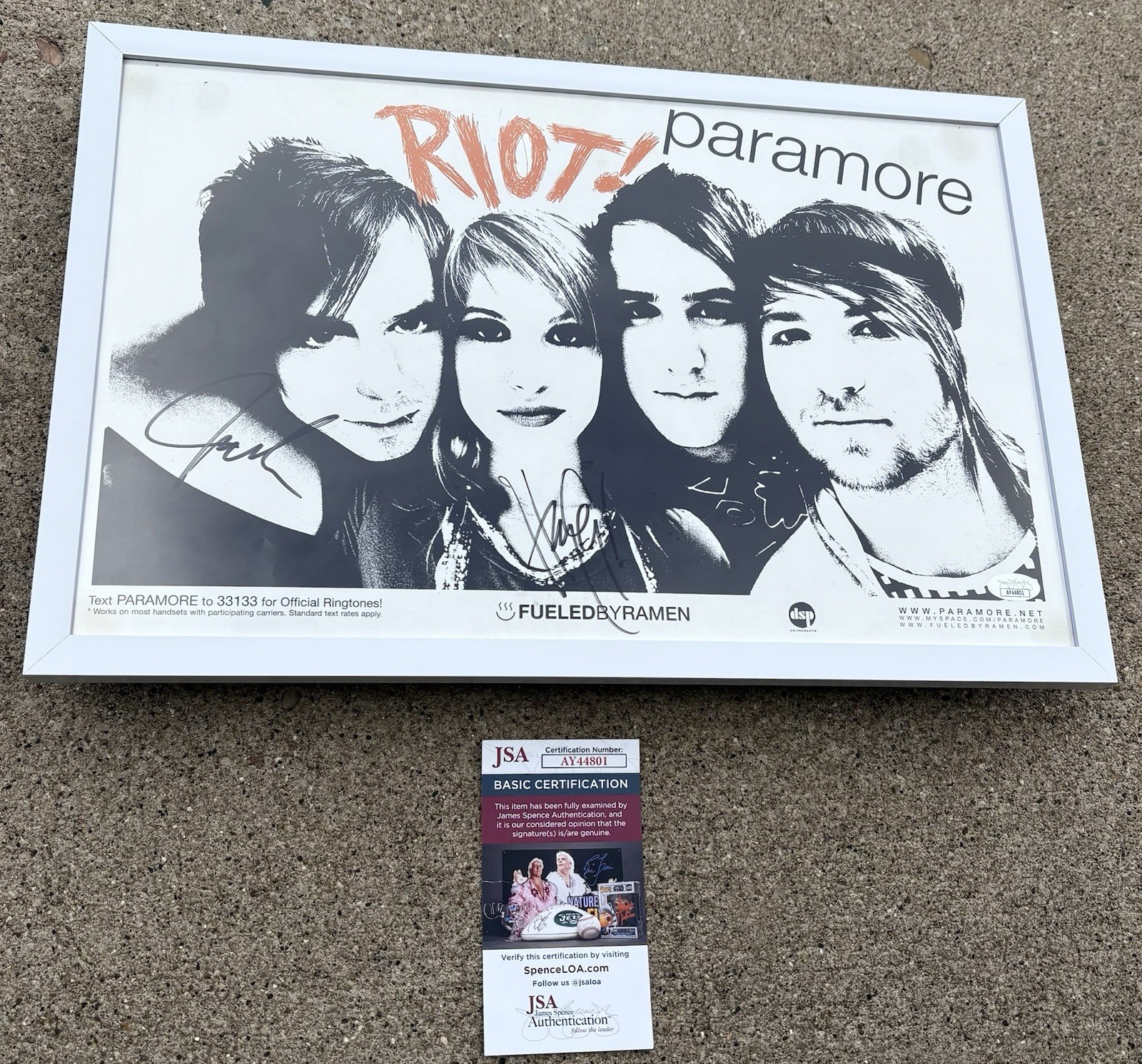 PARAMORE SIGNED + FRAMED 11X17 Poster JSA COA Riot Hayley Williams