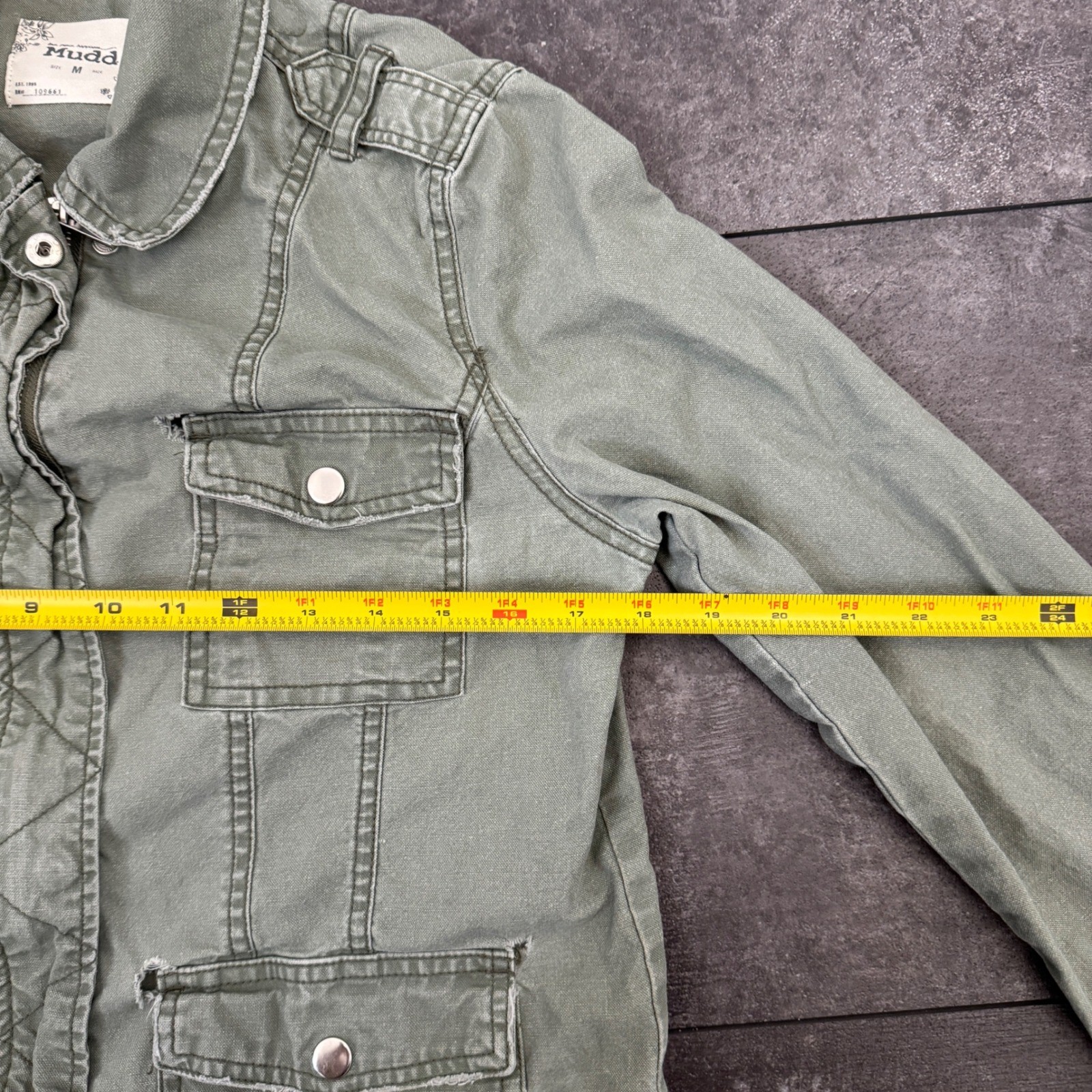 Mudd Womens Utility Jacket Green Button Front Poc… - image 6