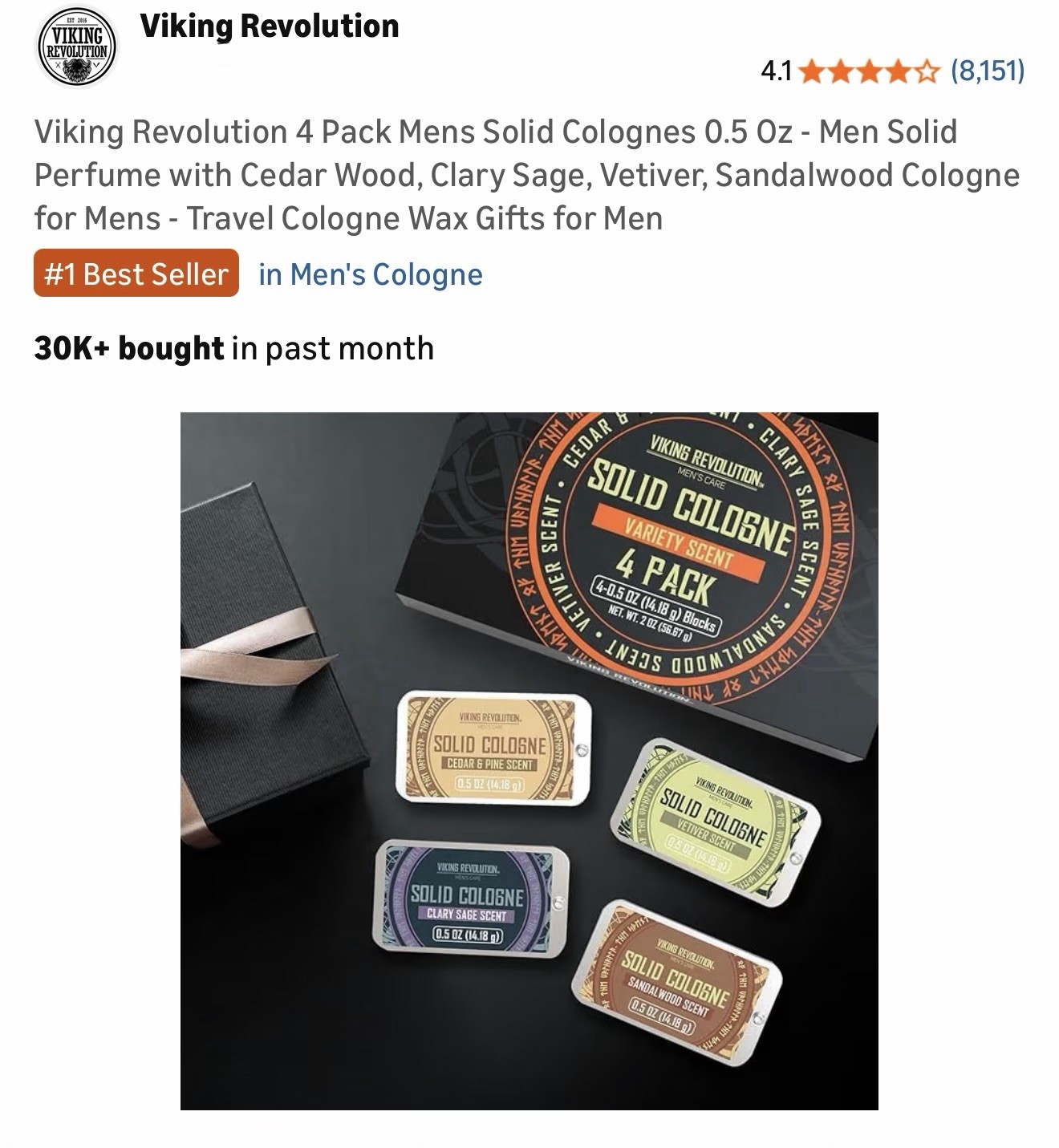 Viking Revolution 4 Pack Mens Solid Colognes Men 0.5 Oz - Men Solid Perfume w...