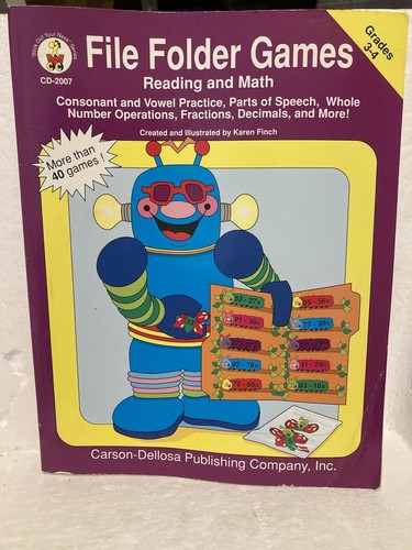File Folder Games/Centers Book Reading & Math Grades 3-4 Carson-Dellosa Teacher