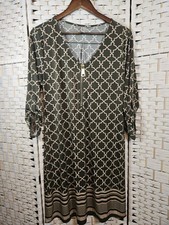 Tacera Womens M Green Geomteric Zipper Dress Work Career