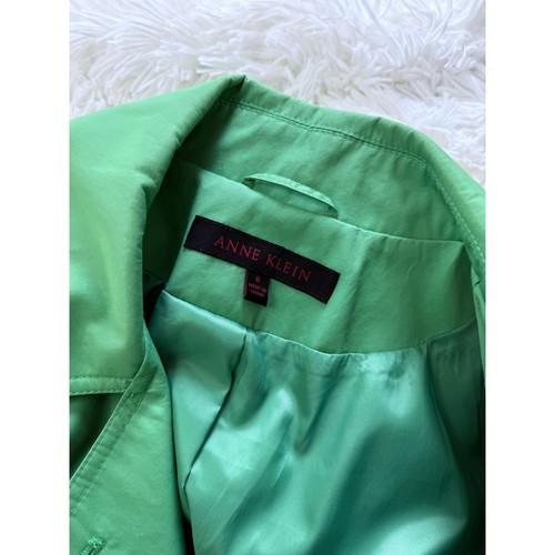 ANNE KLEIN kelly grass green spring summer belted trench coat jacket sz 8 - Picture 7 of 9