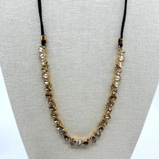 Gold Tone Smoky Gray Champagne Faceted Crystal Teardrop Cord Statement Necklace