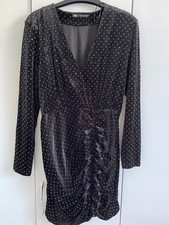 BN no tags ZARA black velvet studded PARTY DRESS WITH RUFFLE TO FRONT SIZE 12