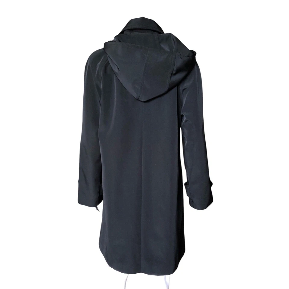 CALVIN KLEIN Mujer Talla Pequeña Negro Abotonado Gabardina Abrigo Capucha Extraíble Foto 4 de 4