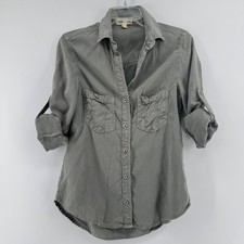 Cloth & Stone Green Tencel Roll Tab Long Sleeve Button Up Shirt Womens Size S