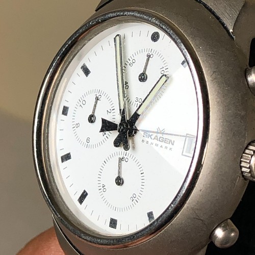 Skagen Denmark Men 25USLW Dress Chronograph Black Nylon Quartz Watch 7 1/2" - Picture 7 of 9