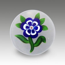 Antique French Baccarat blue Primrose lampwork + millefiori glass paperweight