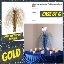Large Gold Centerpiece Spray W Place Card Holder, Party Decor Case X6 Foil Decor