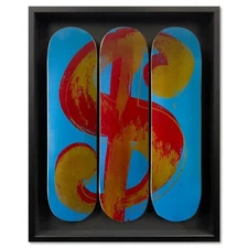 Andy Warhol (1928-1987), "Dollar Sign" Framed Skateboard Triptych, Plate Signed