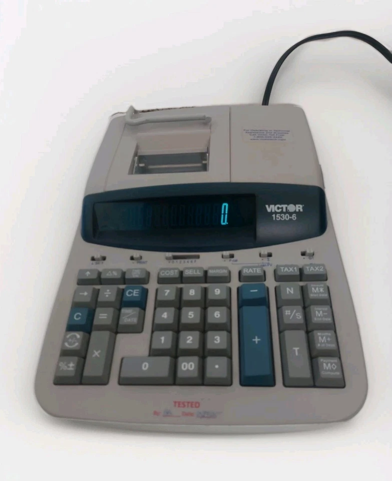 Victor 1530-6 Calculator Adding Machine w/ Power Adapter & Manual - Tested - Image 2 of 4