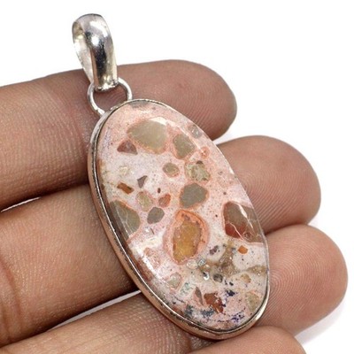 Asteroid Jasper 925 Silver Plated Handmade Pendant 2'' Modern Gifts JW