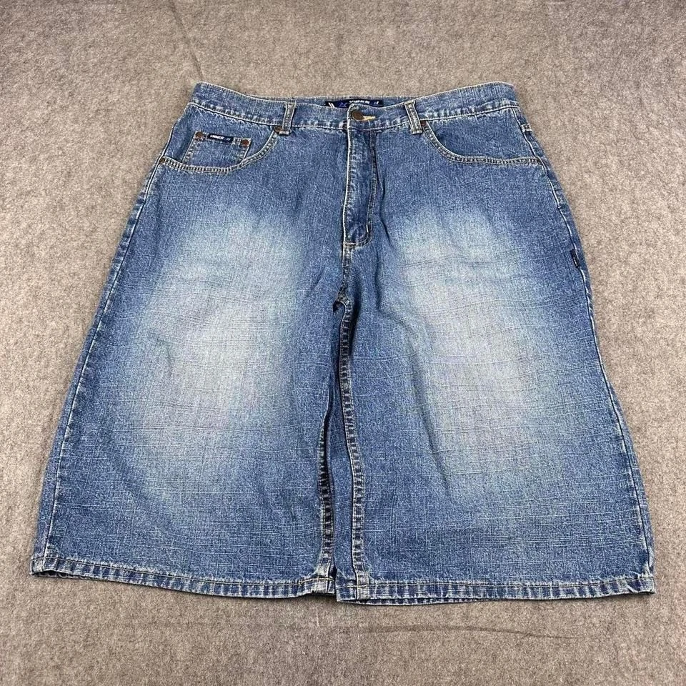 Pantalones cortos vaqueros holgados Y2K azul skater grunge hip hop estilo polo sur 38 x 15 Foto 2 de 4