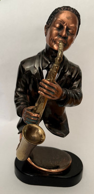 African American Jazz Band Alto Saxophone Cold Cast Bronze Statue Black 12.5''x6''