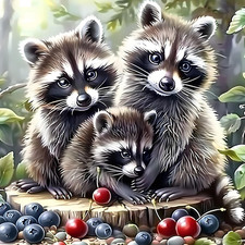 5D Animals Diamond Painting Kits for Adults, Raccoon Family Diamond Art