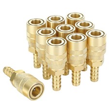 Air Coupler with 3/8 Hose Barb, Industrial M-Type, 1/4 Inch Body Size, Brass