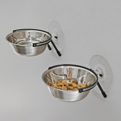 2 PCS Window Bowls For Indoor Cats 12oz Foldable Stainless Feeding Station