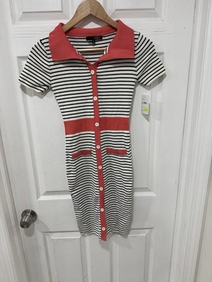 Codigo Knit Button Front Dress Womens Small Striped Short Sleeve Casual New