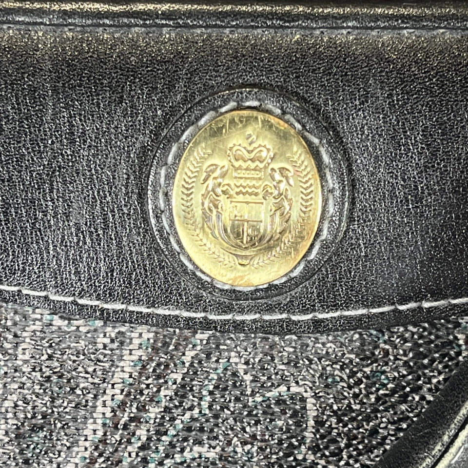 Maletín vintage 1990 Liz Claiborne patrón cachemir negro ribete de cuero 3" ancho Foto 2 de 4