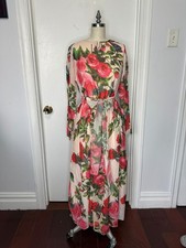 UNIQUE VINTAGE - FLORAL DRESS Large Long Sleeve Maxi Pink Fit Flare *FLAWED*