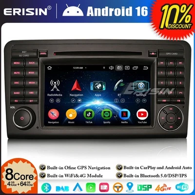 8-Core 64GO Android 16 Autoradio GPS Mercedes ML/GL Class W164 X164 CarPlay DAB+ - Photo 1/4