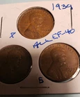 SET OF 3 1939 LINCOLN WHEAT PENNIES  EXTREMELY FINE CONDITION  P, D AND S