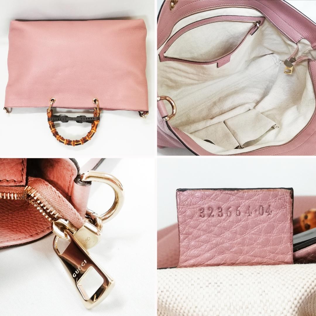 GUCCI Bamboo Line 2Way Leather Shoulder Bag Pink Authentic Excellent Condition thumbnail 4