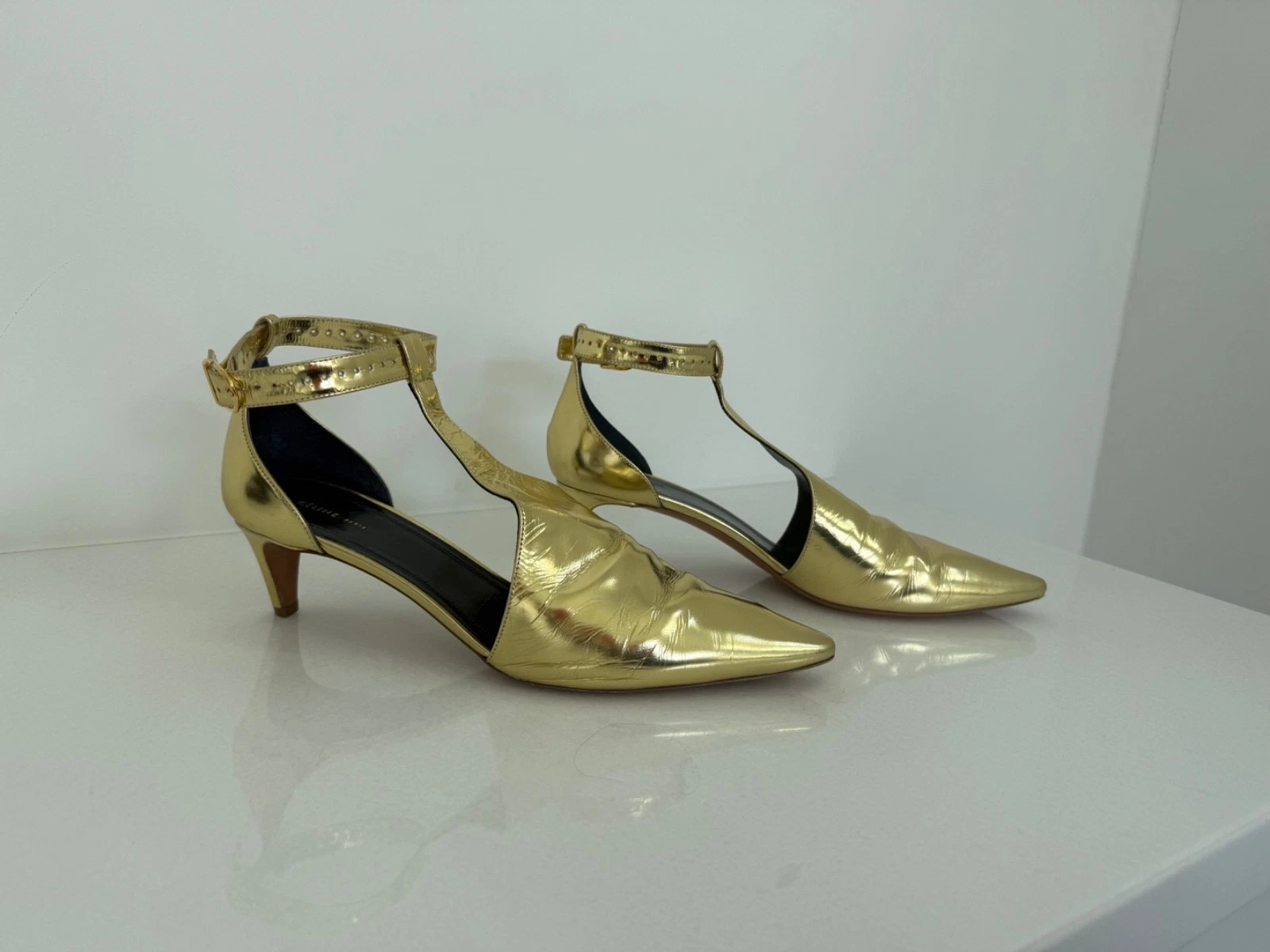 Celine — Celine Gold Mary Jane T Strap SZ40