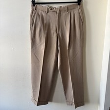 Paul Stuart Wool Dress Pants Mens 36R Beige Pleated Cuffed Classic Trousers USA