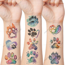 Watercolor Animal Paw Print Temporary Tattoos - 10 Sheets 4.7 X 2.75 , 50 Cu