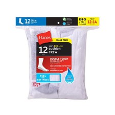12-Pair Pack Hanes Men's Double Tough Crew Socks, Shoe Size 12-14 Great Price