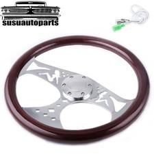 380mm 15 Classic Wood Grain Deep Dish With Hollow Angel Racing Steering Wheel