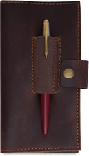 Distressed Leather Checkbook Cover with Pen Holder – Handmade Executive Check...