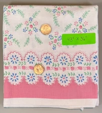 Vtg Floral Feed Sack Open Border Pillowcase Style Pink Green Blue White 43" x 36
