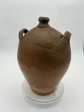 Antique French Provincial Stoneware Wine Jug With Two Handles - European Country