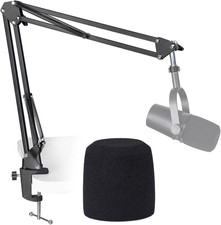 SUNMON MV7 Boom Arm Mic Stand with Pop Filter, Adjustable Suspension Boom Scisso
