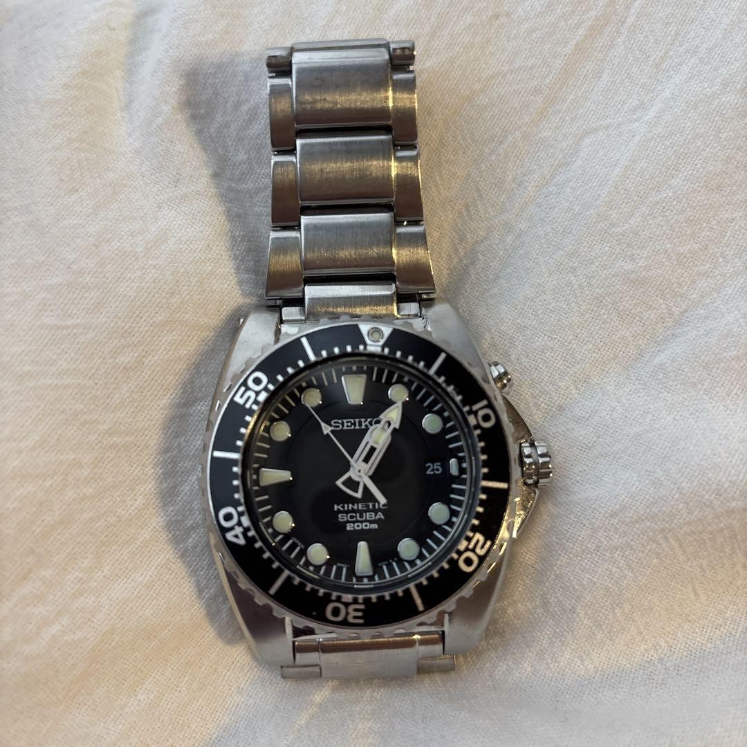 SEIKO SCUBA 5M62-0BL0 Black Dial Kinetic Men's Watch Used