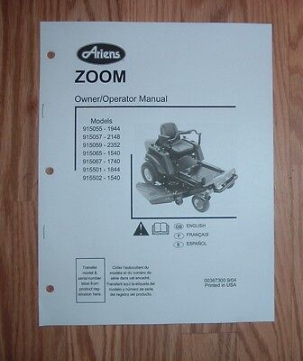 ARIENS ZOOM REAR ENGINE ZERO TURN MOWER OWNERS MANUAL | eBay