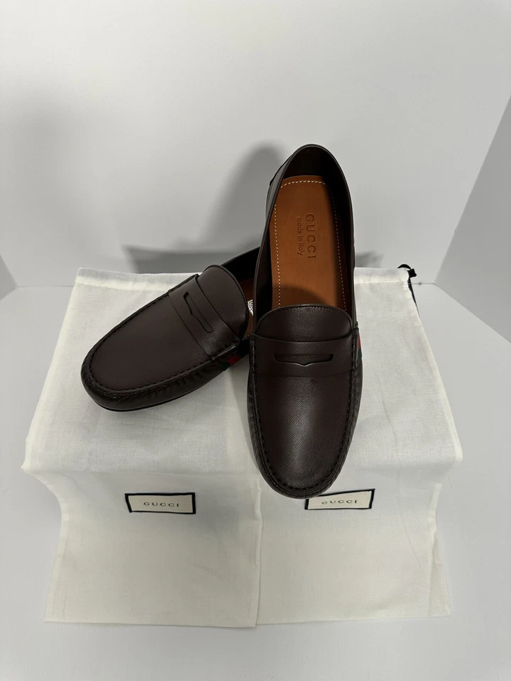 Mocassins Gucci Couro Nappa Borracha Superior Dentro EUA Tamanho 10 - Imagem 2 de 4
