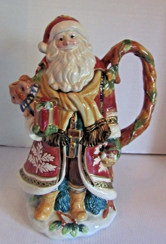 Fitz & Floyd Holiday Solstice Santa Teapot - 12" Tall Excellent in Original Box