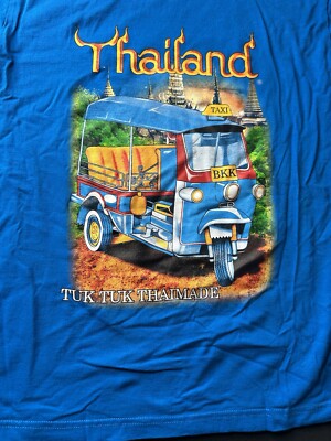 Thailand Tuk Tuk Taxi Graphic T-shirt L Large blue Short Sleeve thaimade