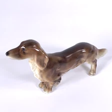 Vintage Ceramic Dachshund Dog Figurine Royal Belvedere Vienna Long Haired 1950's